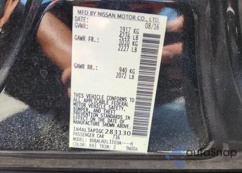 2016 Nissan Altima 2.5 from USA, damaged, VIN 1N4AL3AP1GC283130